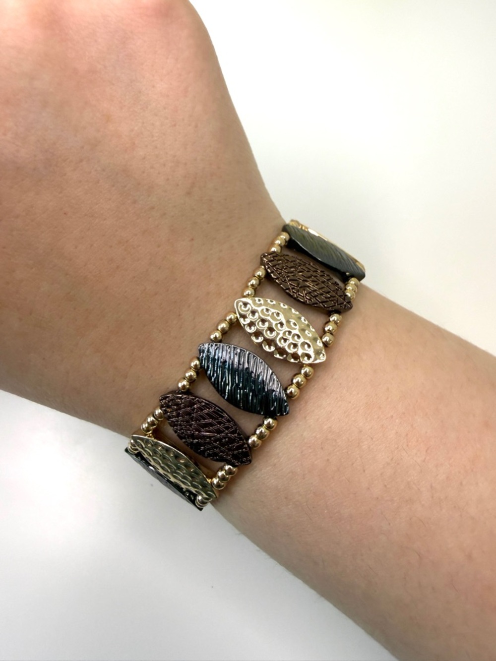 Gold and Brown Textured Link Bracelet - Women Jewelry